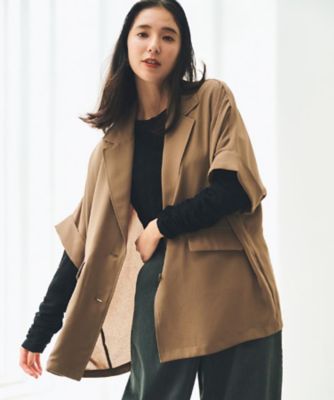 AMAJI ドルマンスリーブノーカラー半袖ジャケット ジャケット ノーカラージャケット ドルマンスリーブノーカラー