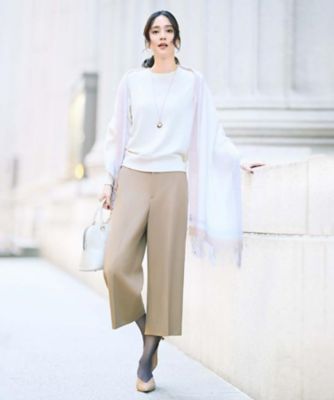 ウール100％／ウエスト後ろゴム】 クロップドワイドパンツ