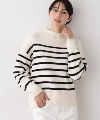 お値下げ不可…デサント　黒白　ニット　M 美品 洗える】ハイネックベロアモールニット（2002543594