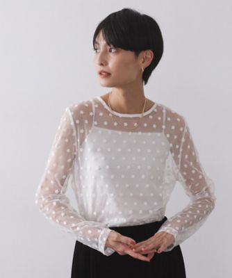 チュールフラワー刺繍シアートップス【洗濯機OK