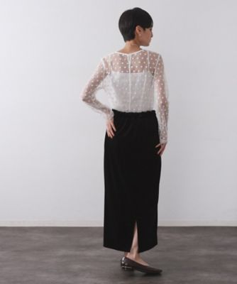 チュールフラワー刺繍シアートップス【洗濯機OK