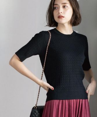 【SALE】OPAQUE.CLIP (Women)/オペークドットクリップ ケーブルハーフスリーブニット【UVケア/洗濯機OK】《6col/S~LL》(2002543610) クロ019 トップス【三越伊勢丹/公式】
