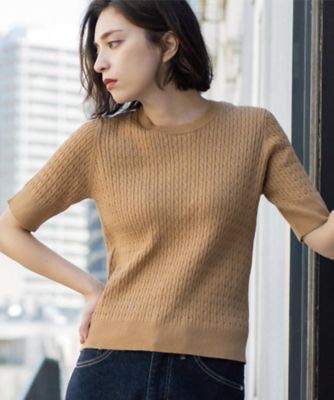 【SALE】OPAQUE.CLIP (Women)/オペークドットクリップ ケーブルハーフスリーブニット【UVケア/洗濯機OK】《6col/S~LL》(2002543610) チャ041 トップス【三越伊勢丹/公式】