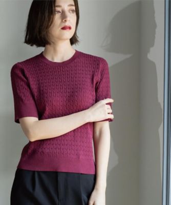 【SALE】OPAQUE.CLIP (Women)/オペークドットクリップ ケーブルハーフスリーブニット【UVケア/洗濯機OK】《6col/S~LL》(2002543610) アカ064 トップス【三越伊勢丹/公式】