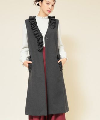 SUNAUNA (Women)/スーナウーナ【COLLECTION LINE】フリルスリーブレスジレ(2002544632) クロ015 アウター【三越伊勢丹/公式】