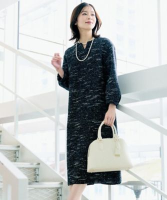 洗える／ストレッチ】ツイードジャージワンピース