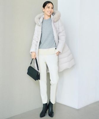 アワーホーム ゆるテーパードの裏起毛あったかパンツ オフホワイト