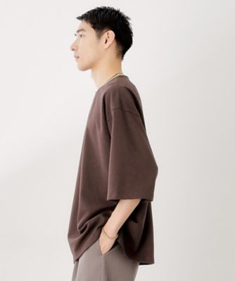 配色刺繍6分袖Tシャツ 【ビッグシルエット／洗濯機OK