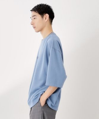 配色刺繍6分袖Tシャツ 【ビッグシルエット／洗濯機OK