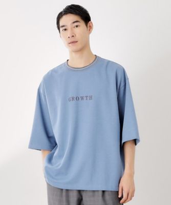 配色刺繍6分袖Tシャツ 【ビッグシルエット／洗濯機OK