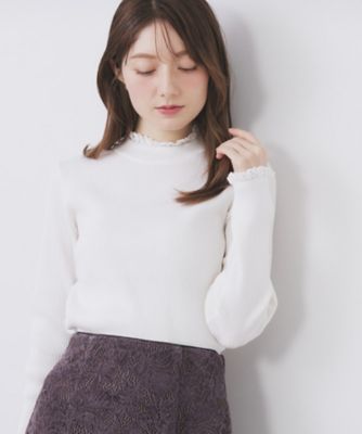 ＜index (Women)＞コットンレースフリルリブニット【洗濯機ＯＫ／抗ピル】（２００２５４４８０５）