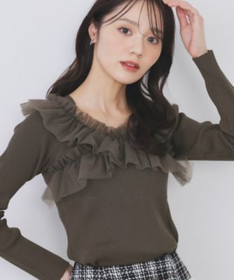 ＜index (Women)＞クロスチュールフリルリブニット【洗濯機ＯＫ／抗ピル】（２００２５４４８５５）