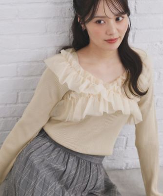 クロスチュールフリルリブニット【洗濯機OK／抗ピル