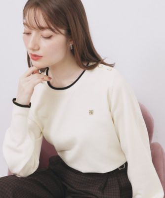 ＜index (Women)＞ゴールドパーツ付きバイカラークルーネックニット【洗濯機ＯＫ】（２００２５４４８６６）