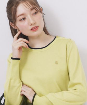 ゴールドパーツ付きバイカラークルーネックニット【洗濯機OK