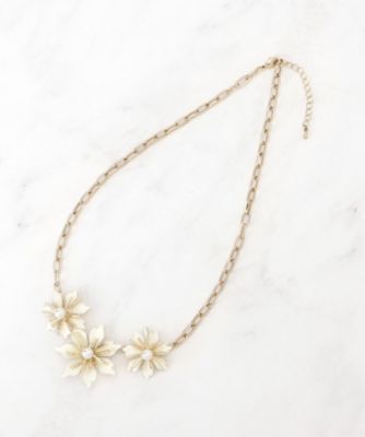 ANSHINDO 花モチーフ ネックレス フェイクパール付】フラワーモチーフショートネックレス