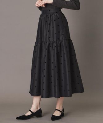 新品✨ドレステリア　【洗える】フロッキードットタフタスカート　日本製　黒　36 新品✨ドレステリア 【洗える】フロッキードットタフタスカート 日本製
