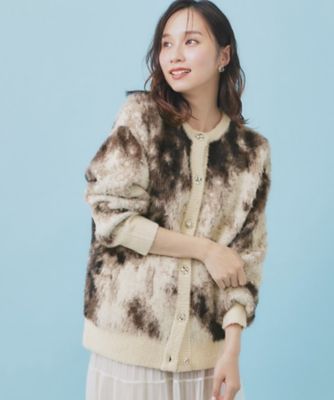 ＜index (Women)＞フェザー幾何ジャカードクルーミドルカーディガン【洗濯機ＯＫ】（２００２５４５１１９）