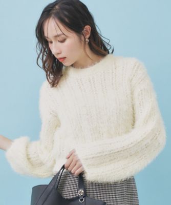 ＜index (Women)＞透かし編みショートフェザーニット【洗濯機ＯＫ】（２００２５４５１２１）