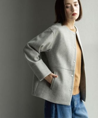 ノーカラーウールコトート キャメル ノーカラーコート《Super110's Wool