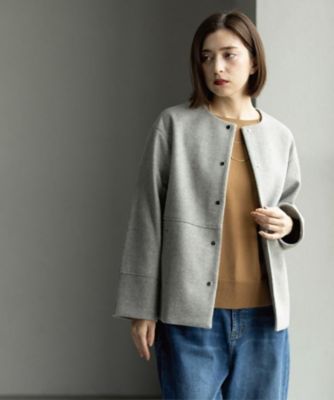 ウールライクメルトンノーカラーコート【洗濯機洗い可