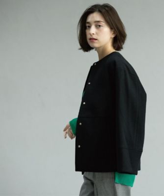 ウールライクメルトンノーカラーコート【洗濯機洗い可