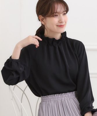 OHGA スタンドフリルシャツ ブラウス 洗濯機可】上品で華やか スタンドフリルブラウス