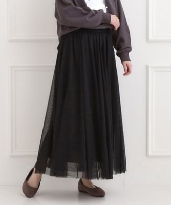 SHOO LA RUE (Women)/シューラルー 滑らか軽やか シーン問わず着れるチュールギャザースカート(2002545191) クロ019 ロングスカート【三越伊勢丹/公式】