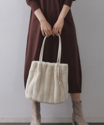 A4サイズ対応／マチ付き】ストライプフェイクファートートバッグ