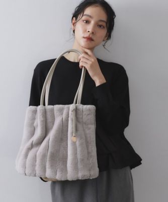 OPAQUE.CLIP (Women)/オペークドットクリップ【A4サイズ対応/マチ付き】ストライプフェイクファートートバッグ(2002545403) グレー012 旅行用かばん・バッグ【三越伊勢丹/公式】