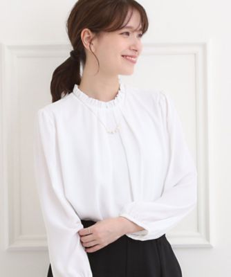 ＜SHOO LA RUE (Women)＞【洗濯機可／裏地つき】ミニフリル　クルーネックブラウス（２００２５４５５１９）