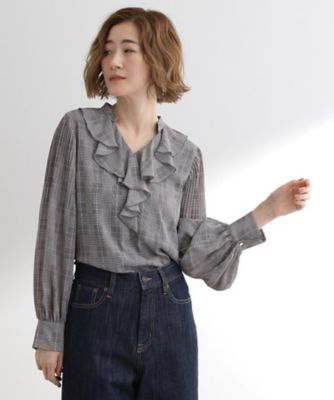 【PGG】デニムライク 袖フリル ポロシャツ　新品　レディース 袖プリーツフロントフリルブラウス（2002545567） | GROVE