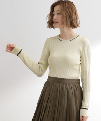 ＜GROVE (Women)＞【毛玉軽減】配色ラインランダムリブニット（２００２５４５５８３）