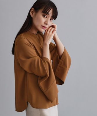 es】ブザム切替バンドカラーシャツブラウス【洗濯機OK／防シワ