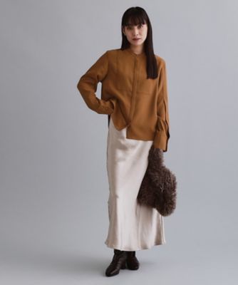 es】ブザム切替バンドカラーシャツブラウス【洗濯機OK／防シワ