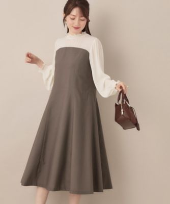 【レイヤード風・きれいめ・通勤】ドッキングベアワンピース レイヤード風・きれいめ・通勤】ドッキングベアワンピース