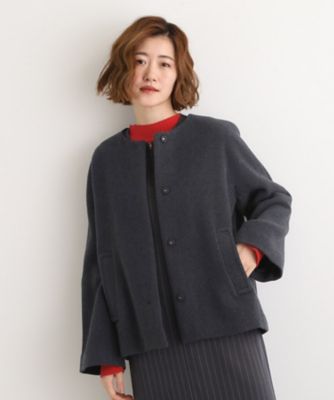 ウールブレンドモッサ ノーカラーショートコート