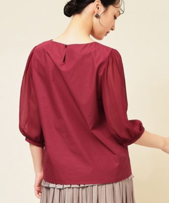 スーナウーナ（SunaUna）/【フラワーモチーフ付き／袖シフォン】肘下丈ブラウス フラワーモチーフ付き／袖シフォン】肘下丈ブラウス