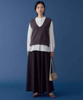 春まで着られる】ニットベスト＆ブラウスセット／洗濯機OK