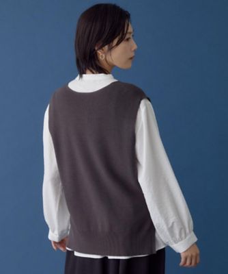 春まで着られる】ニットベスト＆ブラウスセット／洗濯機OK