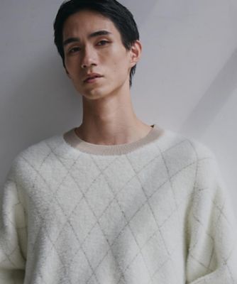 ふんわり心地いい肌触り】 ダイヤ柄シャギーニット