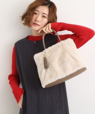 ベージュファー レザーハンドバッグ タッセル付き 1.jpg