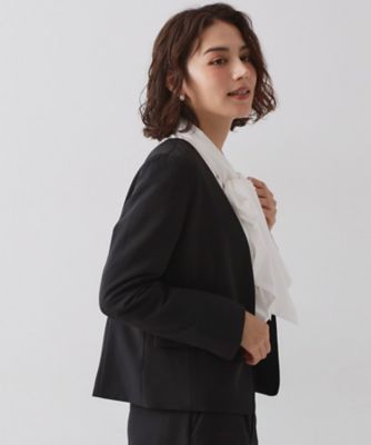 ebure ノーカラージャケット vネック 黒　ブラック　トップス　プルオーバー ≪通勤・セレモニー／セットアップ対応≫ パイピングVネック