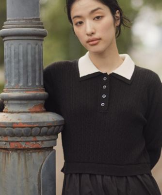 [完売]ポロニットドッキングワンピース 時短コーデ】ポロニットドッキングワンピース（マキシ・ロング