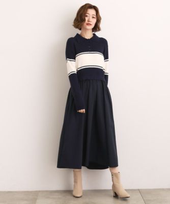 時短コーデ】ポロニットドッキングワンピース（2002547229