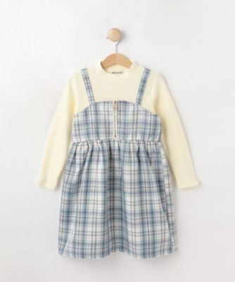 100－150cm】ジップ使いチェックドッキングワンピース