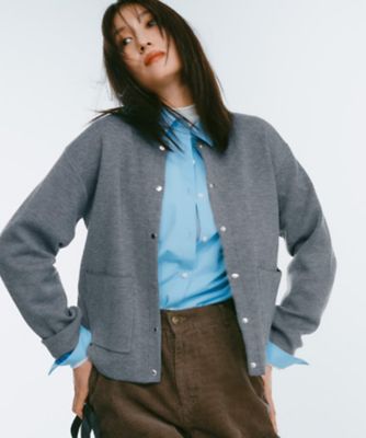 スナップボタン ダブルフェイス配色ニットカーディガン【洗濯機OK