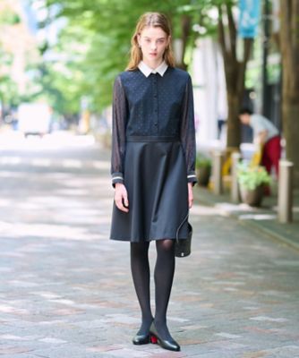 洗える／きれいめ】フィルムドットクレリックワンピース