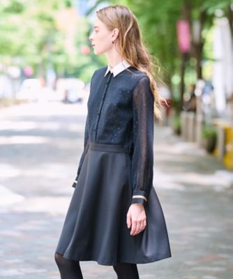 洗える／きれいめ】フィルムドットクレリックワンピース