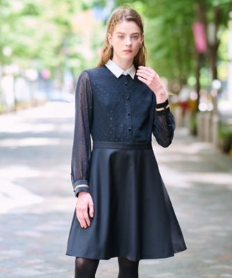 洗える／きれいめ】フィルムドットクレリックワンピース